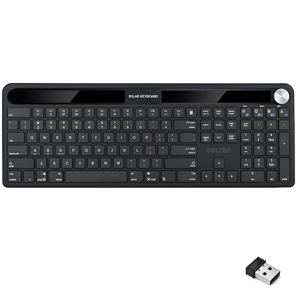 Delton KB90 Solar Keyboard for PC Laptop Travel Home Office Remote Work Anywhere DKBSLR90 - main